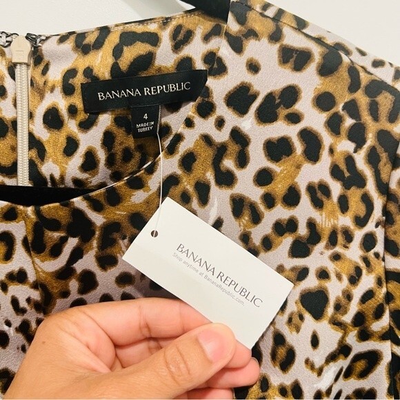 NWT Banana Republic Leopard Print Flutter Sleeve Fit & Flare Dress Women's Sz. 4 - Picture 8 of 12